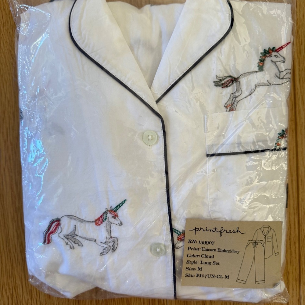 NEW Printfresh Unicorn Embroidery Pajama Set Women Medium Cloud White Cotton - Picture 6 of 8